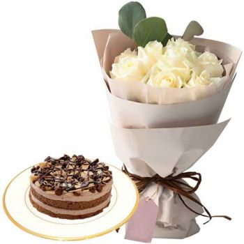 Combo Gift Delivery Japan-White Roses with Chocolate Cake